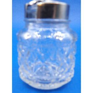 Condiment Jar- Clear Glass- Star Pattern with Spoon Slot
